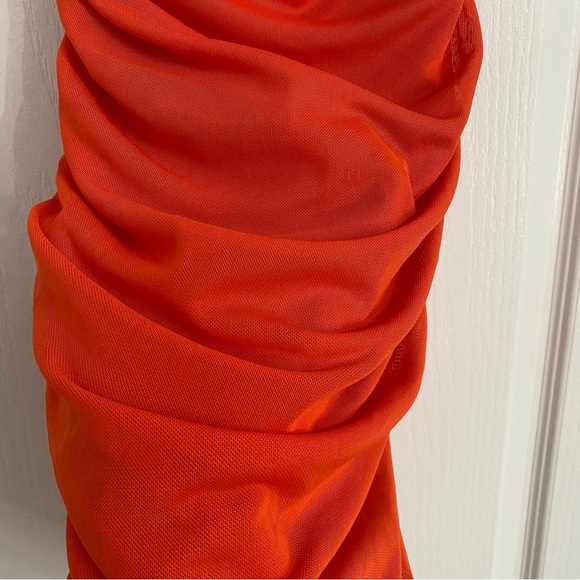 GARAGE | Morgan mesh ruched cami dress in mandarin red - Picture 8 of 10